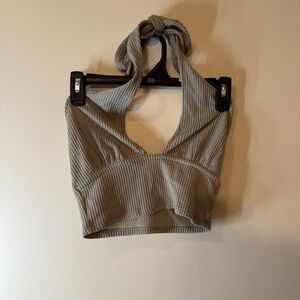 Almost Famous Green Ribbed Cut Out Crop Tank Top